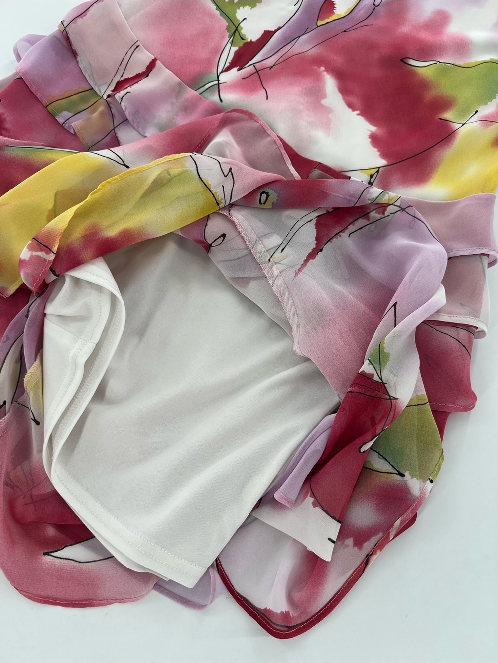 Joseph Ribkoff Pink Floral Tiered Chiffon Cowl Neck Dress 90s fairy whimsical - Picture 11 of 13